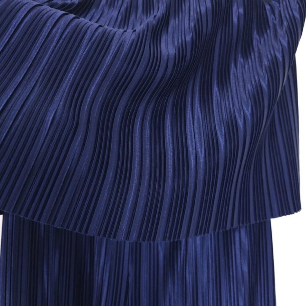 AMANDA UPRICHARD Collina Crinkle Jumpsuit Navy Size XS Pleated Strapless - Picture 12 of 14